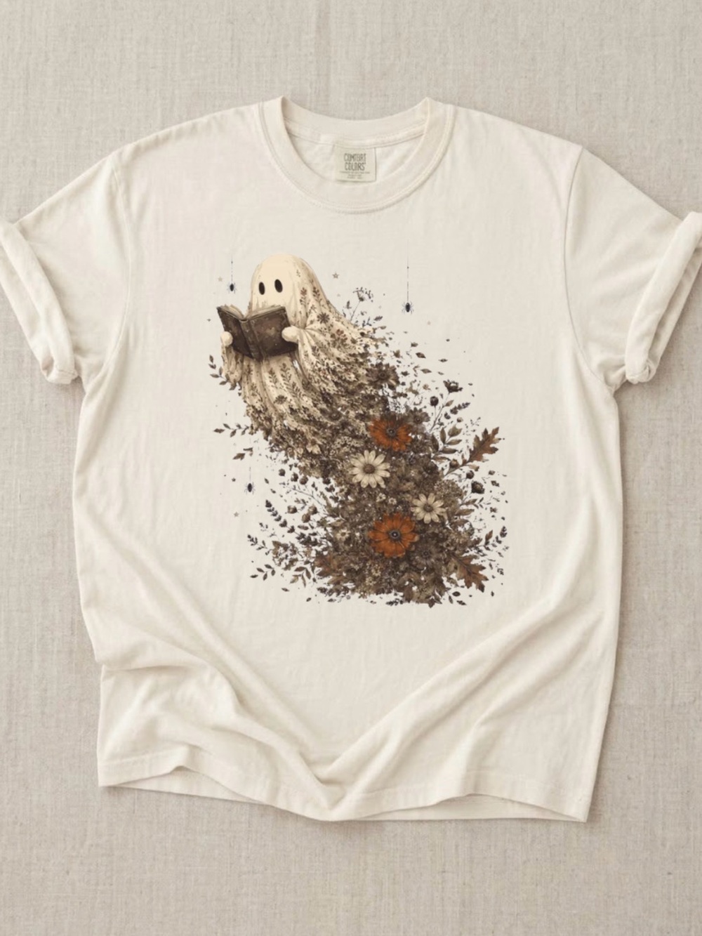 Comfort Colors Ghost Reading Book Wildflower Autumn Vibe Graphic Tee